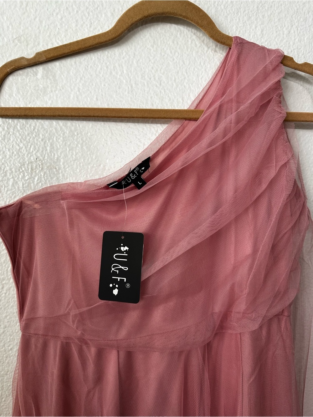 Soft Pink One Shoulder Mesh Long Gown With Scarf Large Especial Ocassions - Picture 3 of 9